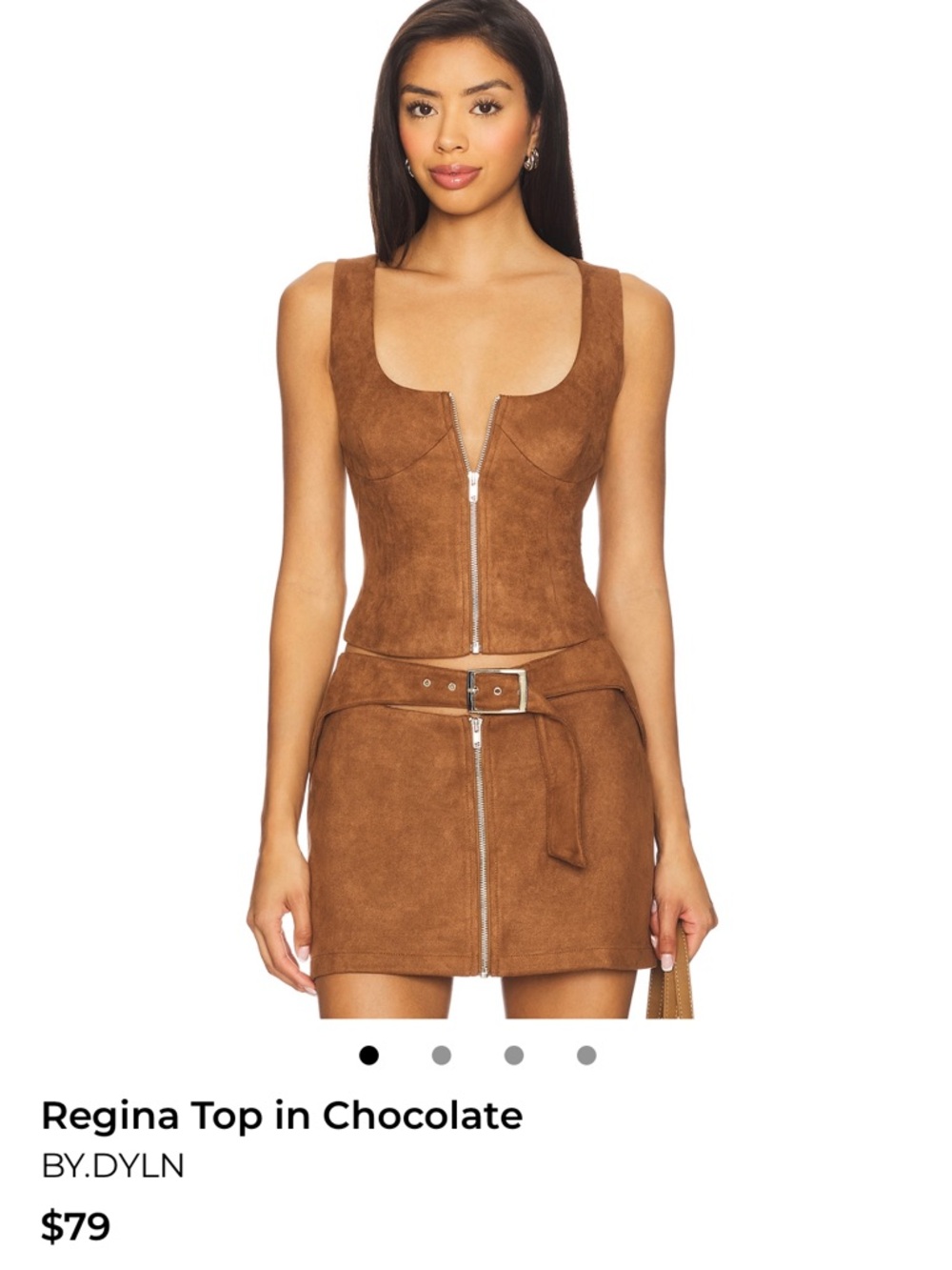 BY.DYLN Regina Suede Crop Zip Tank in Chocolate